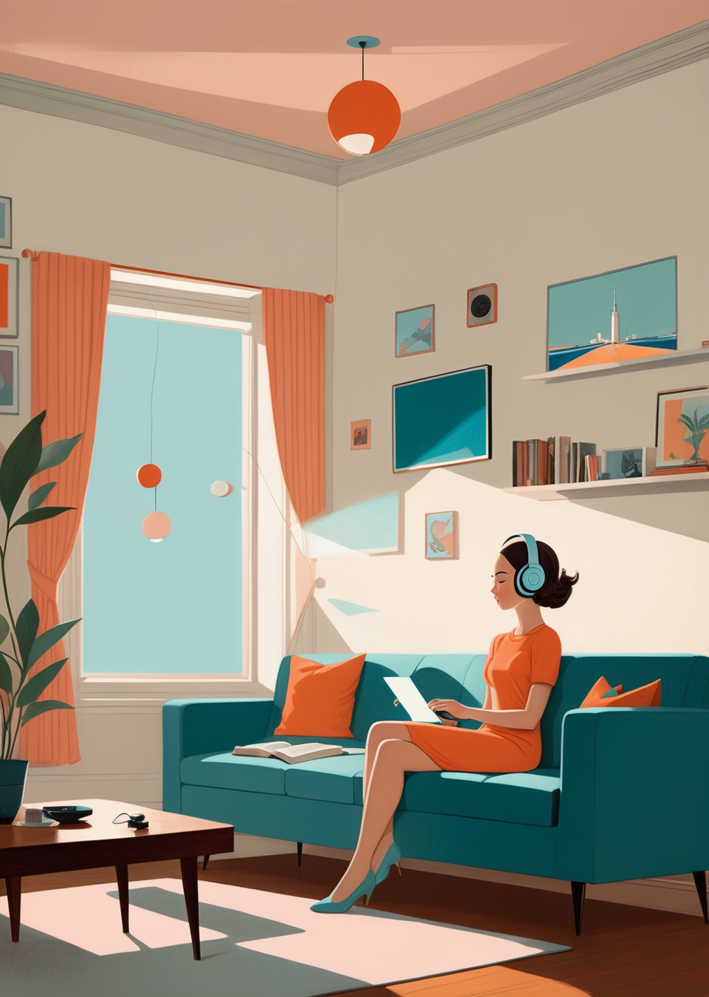 00462-2644204725-1 young woman_dutch angle __sitting  on couch, _lofi girl_listening to music, __cartoon  surreal, whimsical_ (by Oliver Jeffers).png